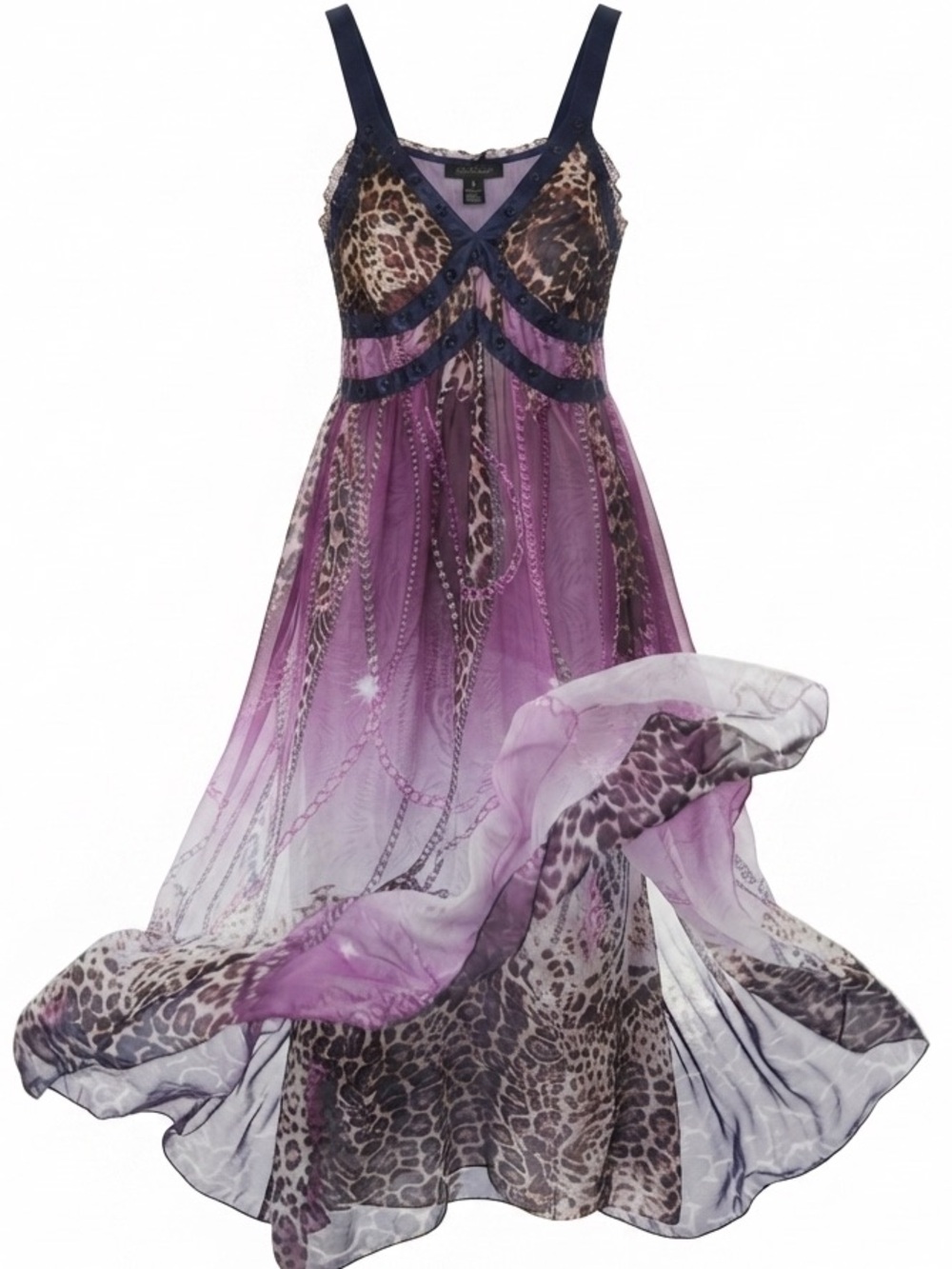 J&D Sheer Purple Multicolor Dress Leopard-Print Size XL-XXL Adjustable Strap - Picture 1 of 11